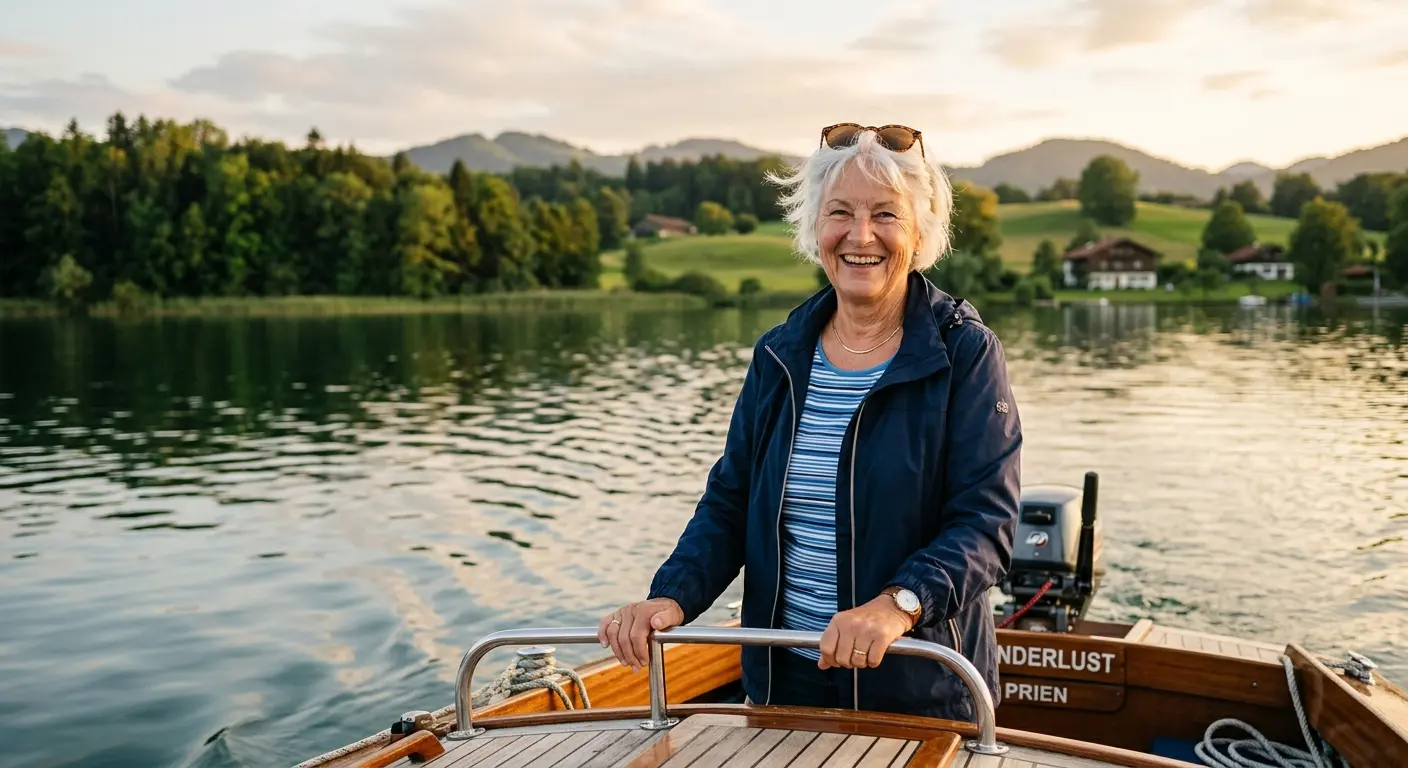 Ältere Frau auf einem Boot – Symbolbild